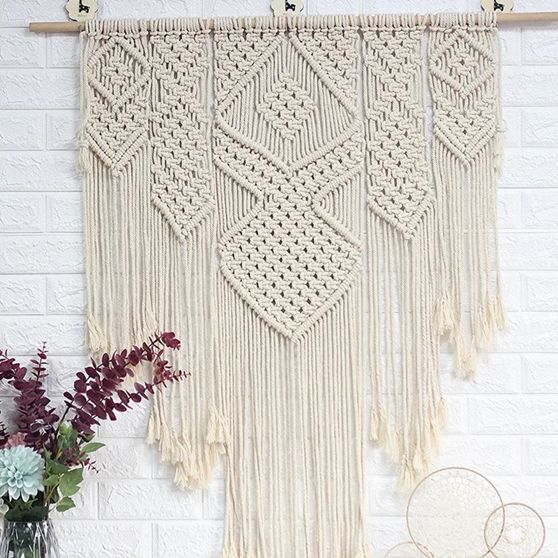 

Elegant Macrame Bohemian Tapestry Wall Hanging Chic Geometric Art Handicrafts Woven Tapestry for Home Living Room Decoration