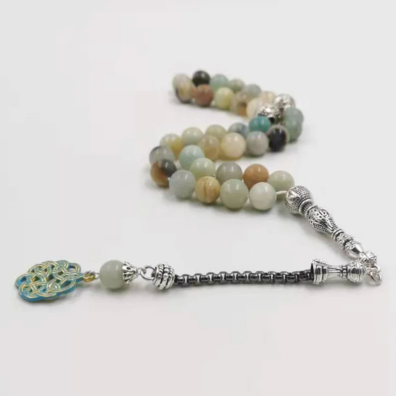 Tasbih Природный Амазонит камень синий металл кисточка 33 66 99 молитвенные бусы