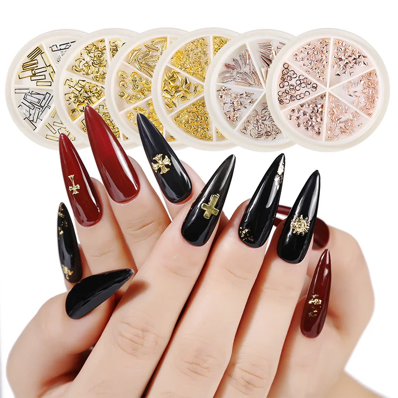 

New nail art alloy round metal rivet jewelry disc box willow nail diamond heart-shaped combination jewelry nail art decorations
