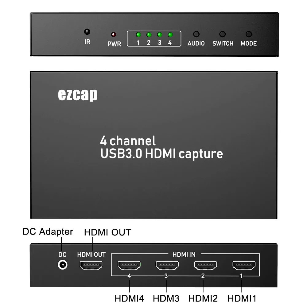 4 CH USB3.0 видеозахвата HDMI вход 1080P60fps ch запись в реальном времени UVC стандарт для Windows