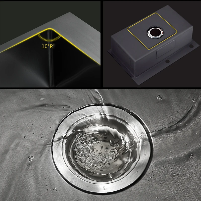 304 Stainless Steel Kitchen Sink Topmount Single Bowl DarkGray Wash Basin For Home Fixture With Faucet Drain Accessories | Обустройство