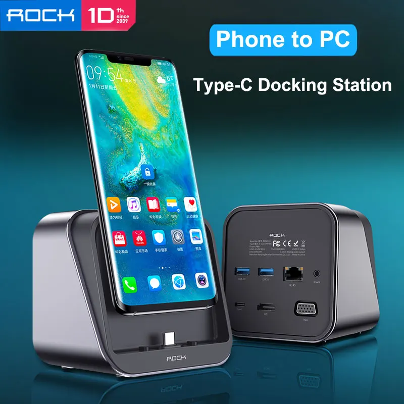 Док станция ROCK USB C Dex для 3 0 HDMI HUB Huawei P20 P40 Pro Samsung S20 10 док порты RJ45 usb концентратор Type