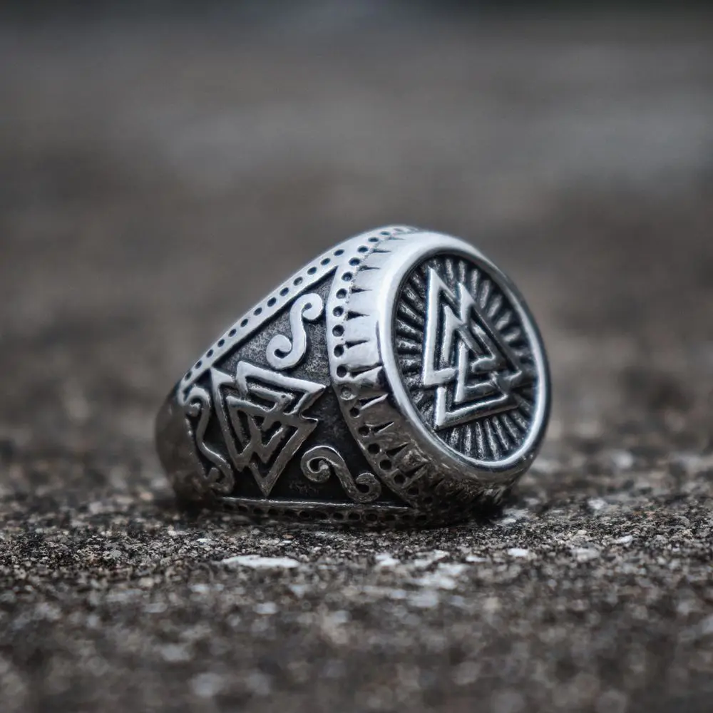 Odin символ Valknut кольцо из нержавеющей стали мужские руны викингов кольцо воинов норвежский амулет ювелирные изделия
