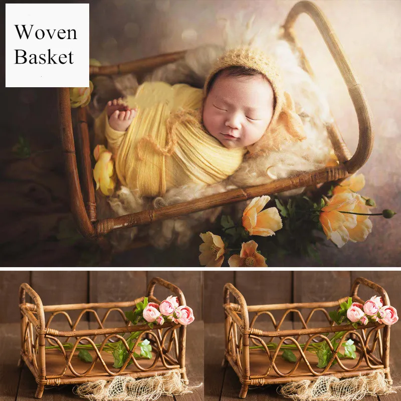 Newborn Photography Props Baby Vintage Woven Basket Posing Studio Baby Photo Shooting Props Container Fotografia Accessories