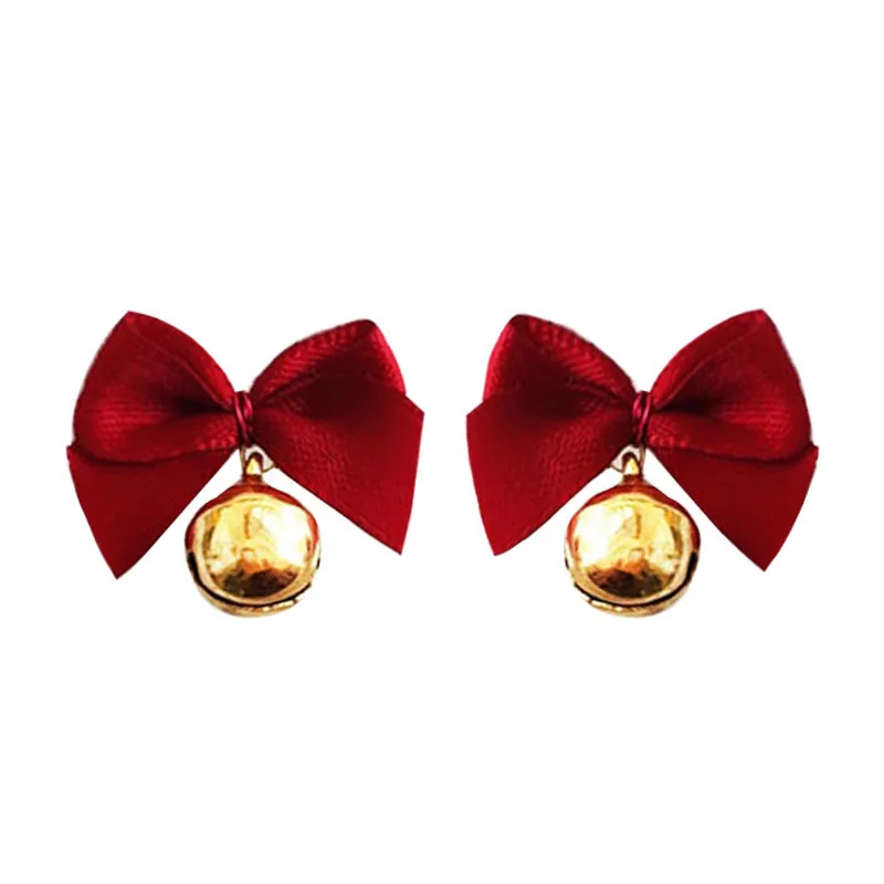 

Red bow bells earrings ear clips without pierced earrings Christmas earrings girl cute sweet earrings