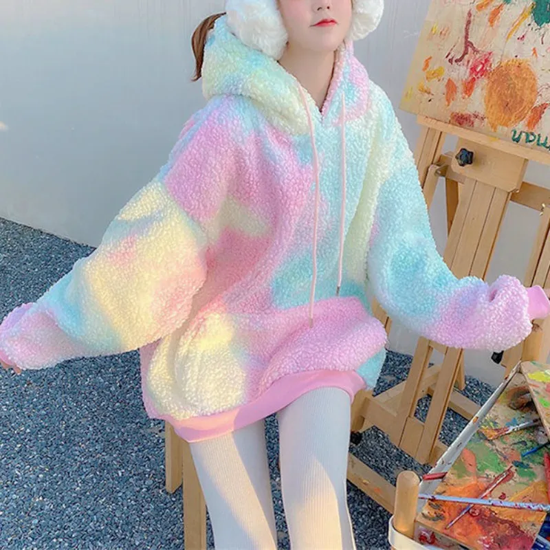 

Sweet Girly Soft Sister Style Autumn/Winter Harajuku Trendy Girl Rainbow Hoodie High Street Punk Style Gentle Fairy Woman Hoodie