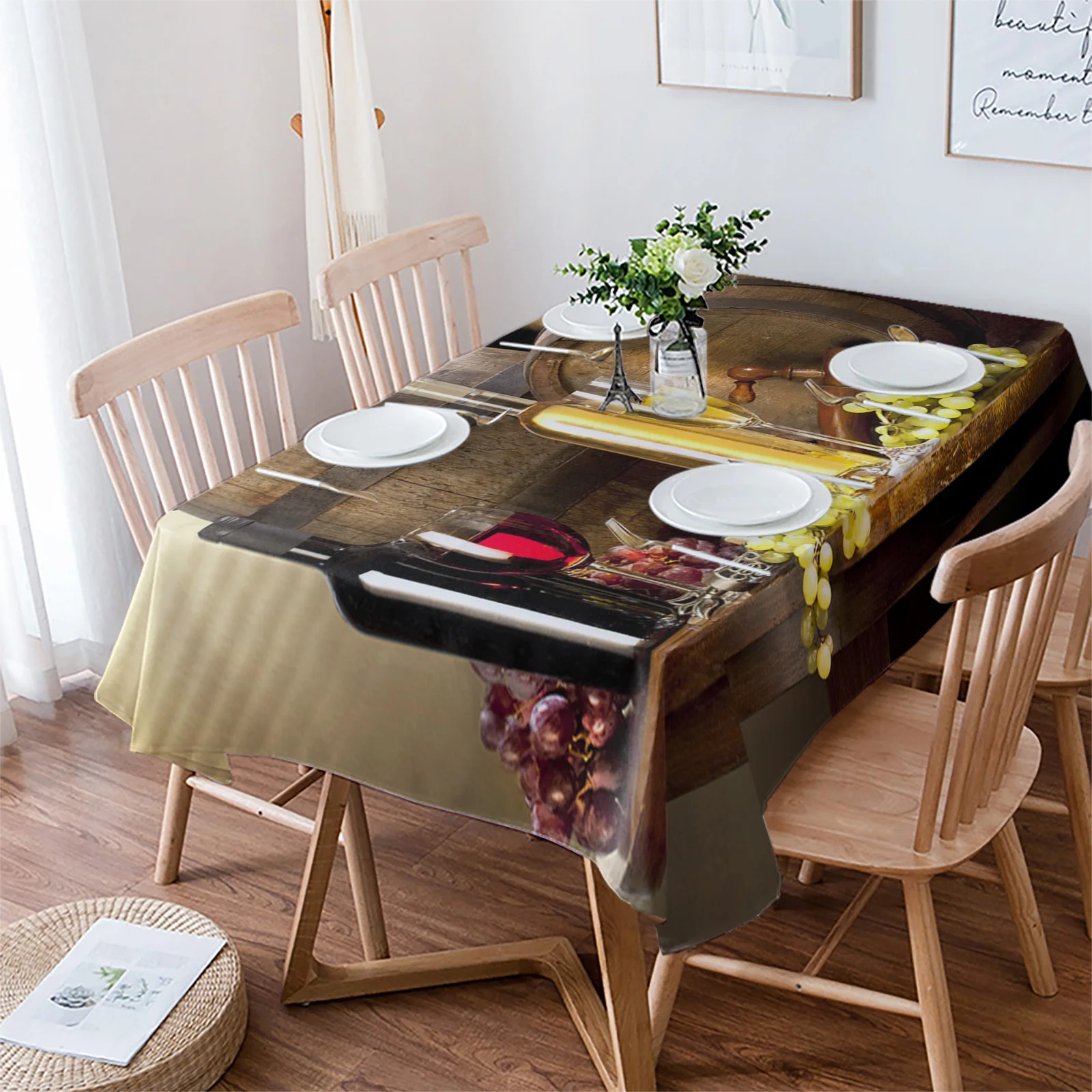 

Wine Glass Wine Fruit Barrel Wedding Party Table Cloth Waterproof Oilproof Dining Table Cover Kitchen Home Decor Tablecloth