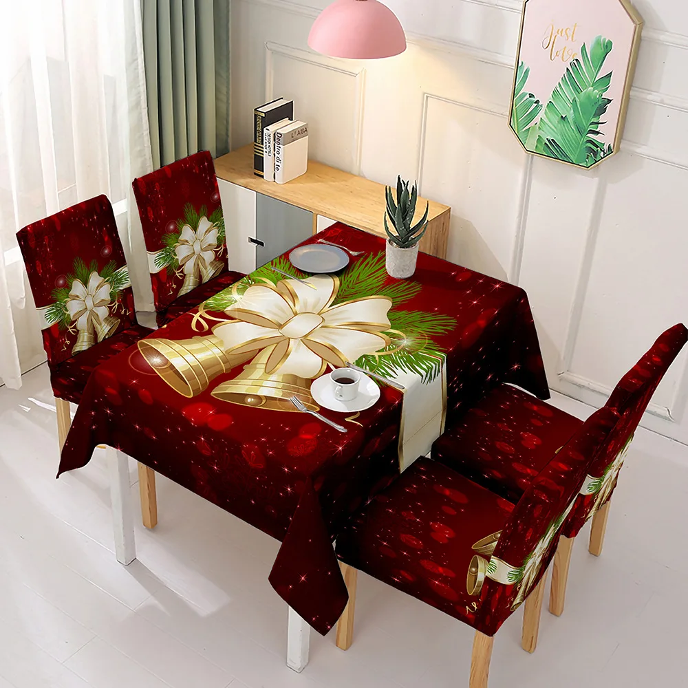 

New Christmas Tablecloth And Chair Cover Festivals Decoration Elastic Printed Chair Covers Rectangular Waterproof Table Cloth