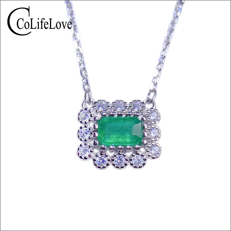 

CoLife Jewelry 925 Silver Emerald Necklace for Wedding 4mm*6mm Natural Emerlad Necklace Classic Emerald Jewelry Gift for Woman