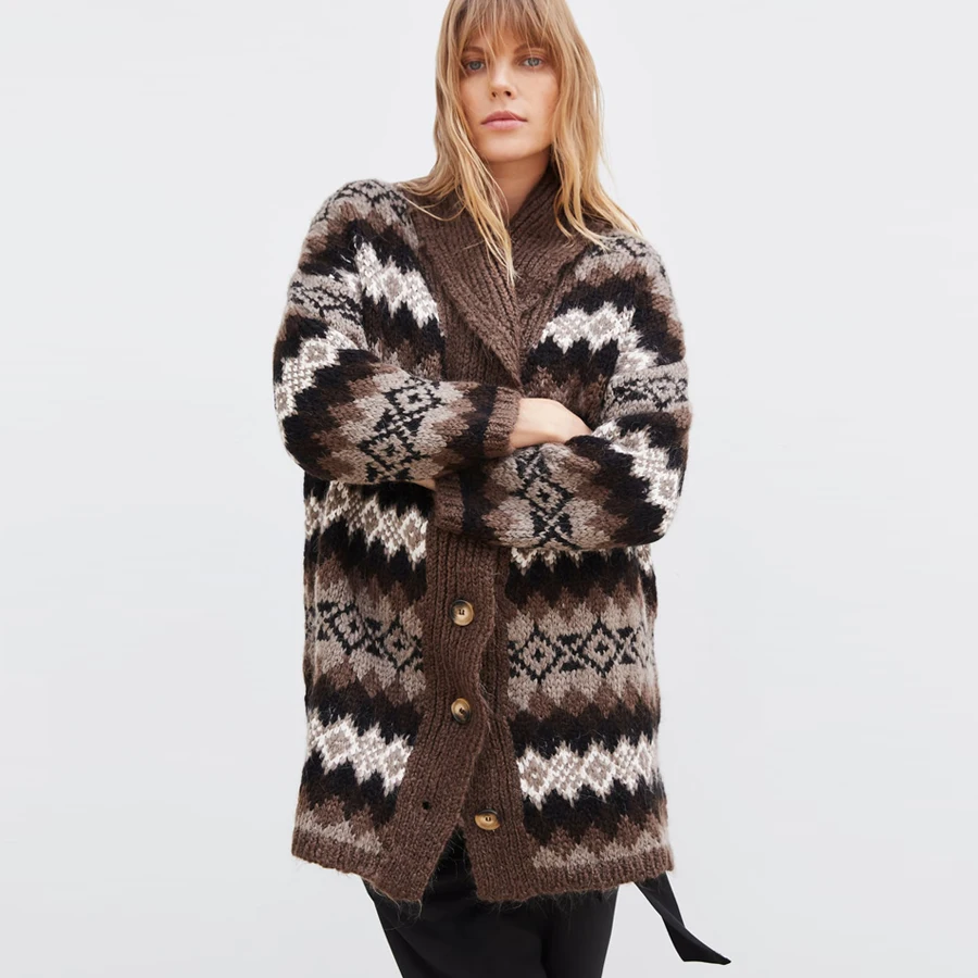 Женский кардиган оверсайз TEELYNN свитер в стиле бохо вязаный этническую полоску с