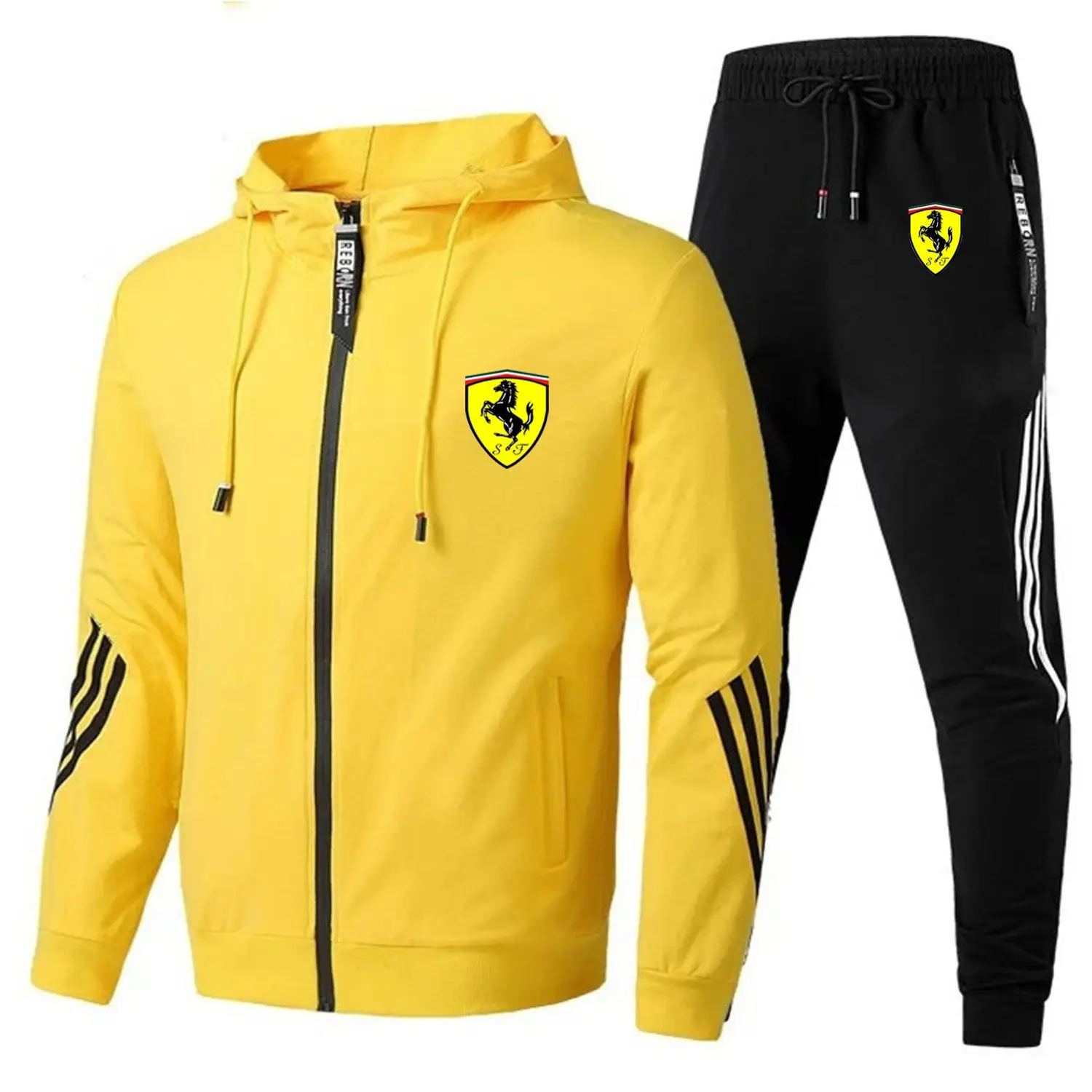 

Spring Men's Sweatshirt Zipper Hoodie + Pants Two Pieces Casual Ferrari Logo Print Sportswear Men's Sportswear Gym Set 1 order