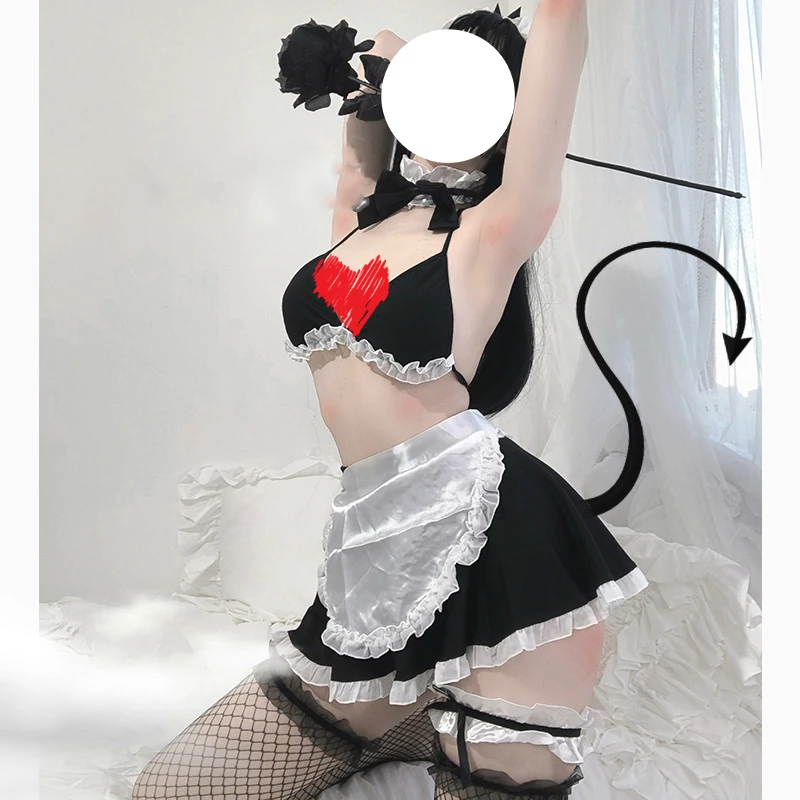 Kawaii японская Горничная косплей костюмы аниме демон Китти Нижнее белье женское