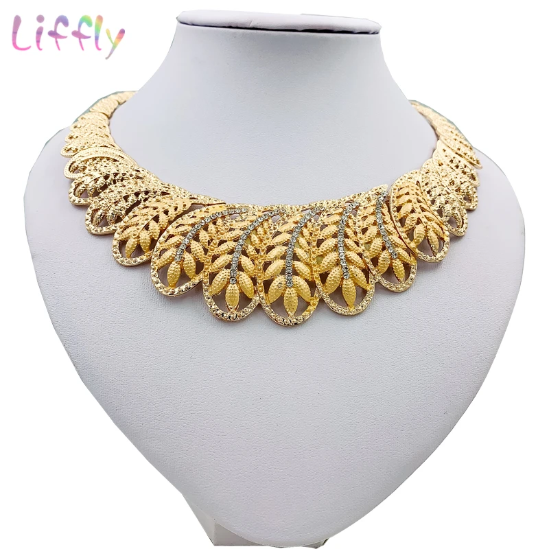Liffly Дубай Свадебные ювелирные изделия модное женское ожерелье серьги