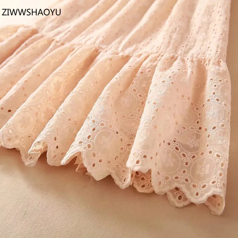 

ZIWWSHAOYU 2021 Fashion Women Summer Runway Dresses O-Neck Sexy Lace Midi Dress Vestidos
