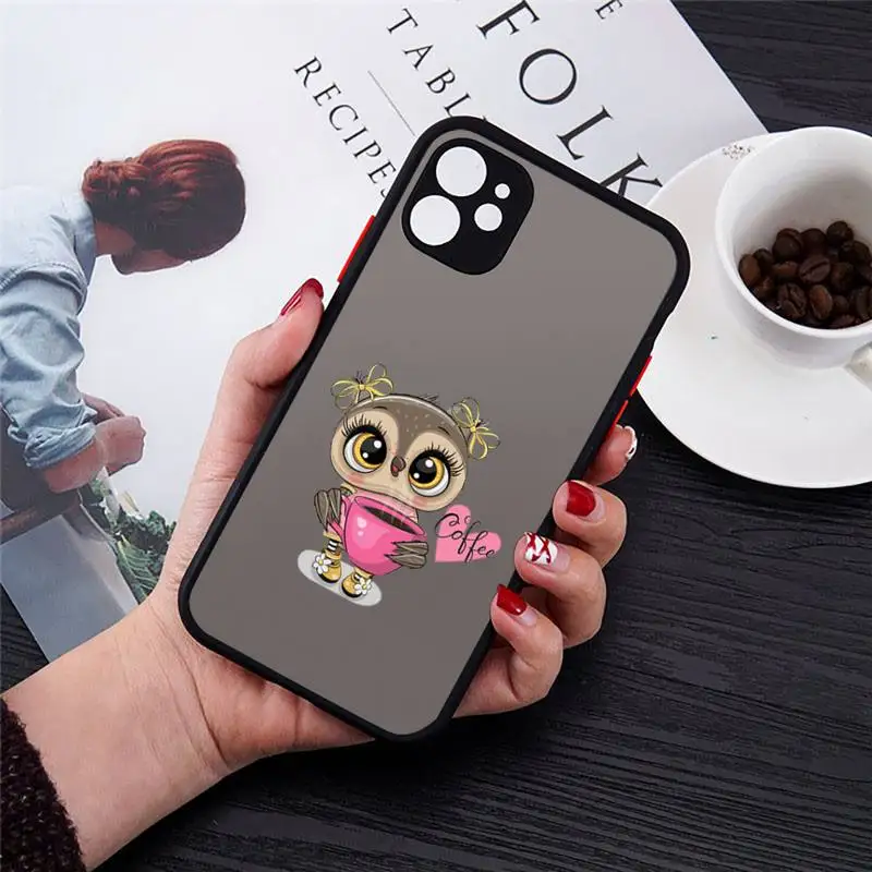

Cute Owl Black Phone Case black matte transparent For iPhone 7 8 x xs xr 11 12 pro plus mini max Clear Funda