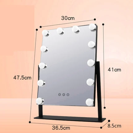 12Bulbs Black(30x40) Освещенное зеркало для макияжа с 12x 3W затемнения светодиодный лампы Косметика Голливуд зеркала с подсветкой сенсорный Управление белый - Цвет: 12Bulbs Black(30x40)