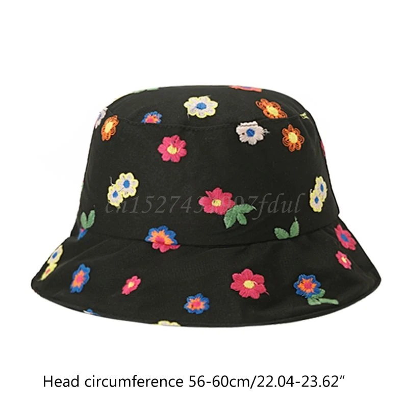 

Women Summer Thin Lace Bucket Hat Sweet Colorful Flower Embroidery Fisherman Cap THINKTHENDO