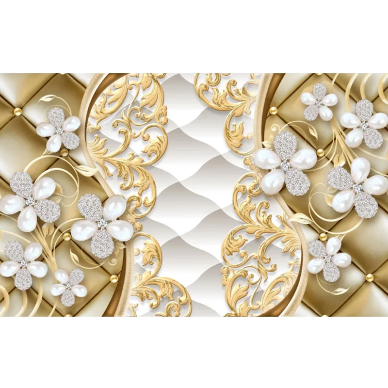 

Custom Wallpaper Wall Mural Romantic Soft Bag Jewelry Floral European Golden Flower Peel And Stick Wallpaper