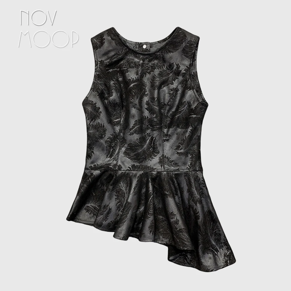 Novmoop genuine leather women topc comes in two version solid color and  floral printed one elegant office lady wear vest LT3512