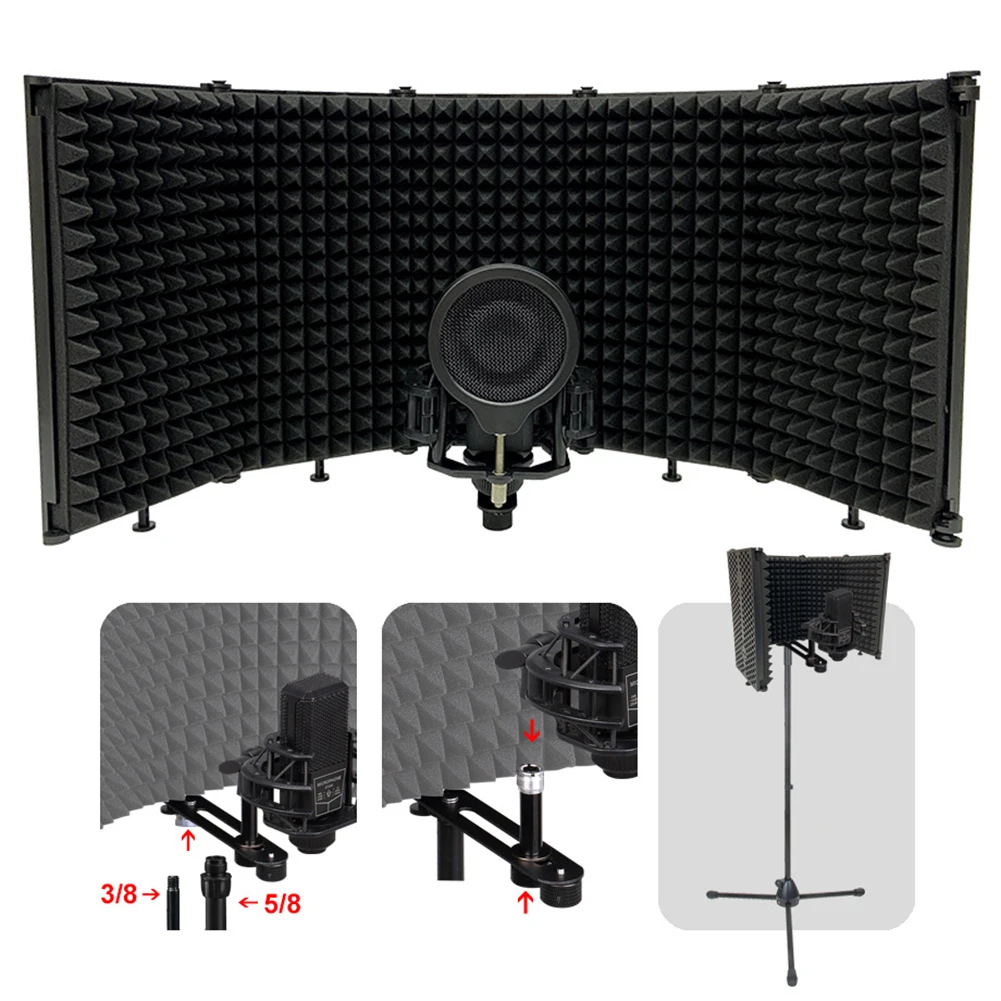

Microphone Screen Sound-proof Plate 5 Panel Foldable Microphone Acoustic Isolation Shield Recording Wind Screen
