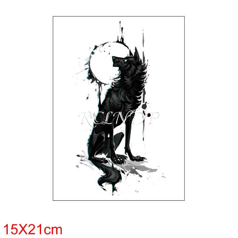 Водостойкая Временная тату наклейка с изображением волка Луны большого
