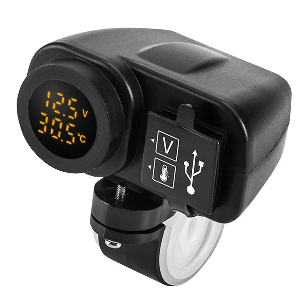 

Аксессуары цифровой дисплей мотоцикл двойное зарядное устройство USB Вольтметр термометр для сотового телефона