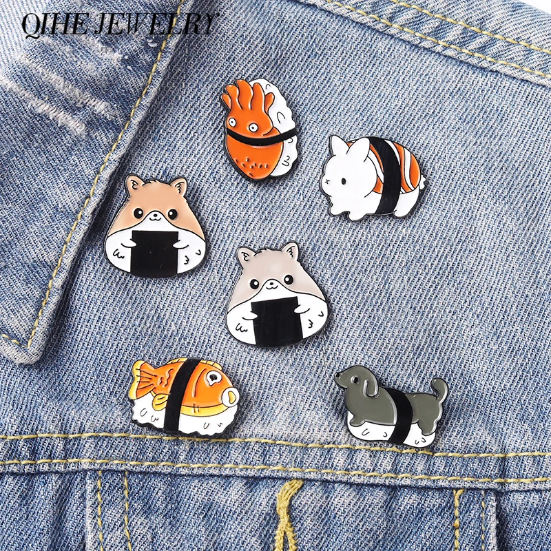 

Sushi Animal Enamel pin Cute Kawaii Food Fun Brooches Badges for Bag Hat Backpack Girl Boy Accessories Jewelry