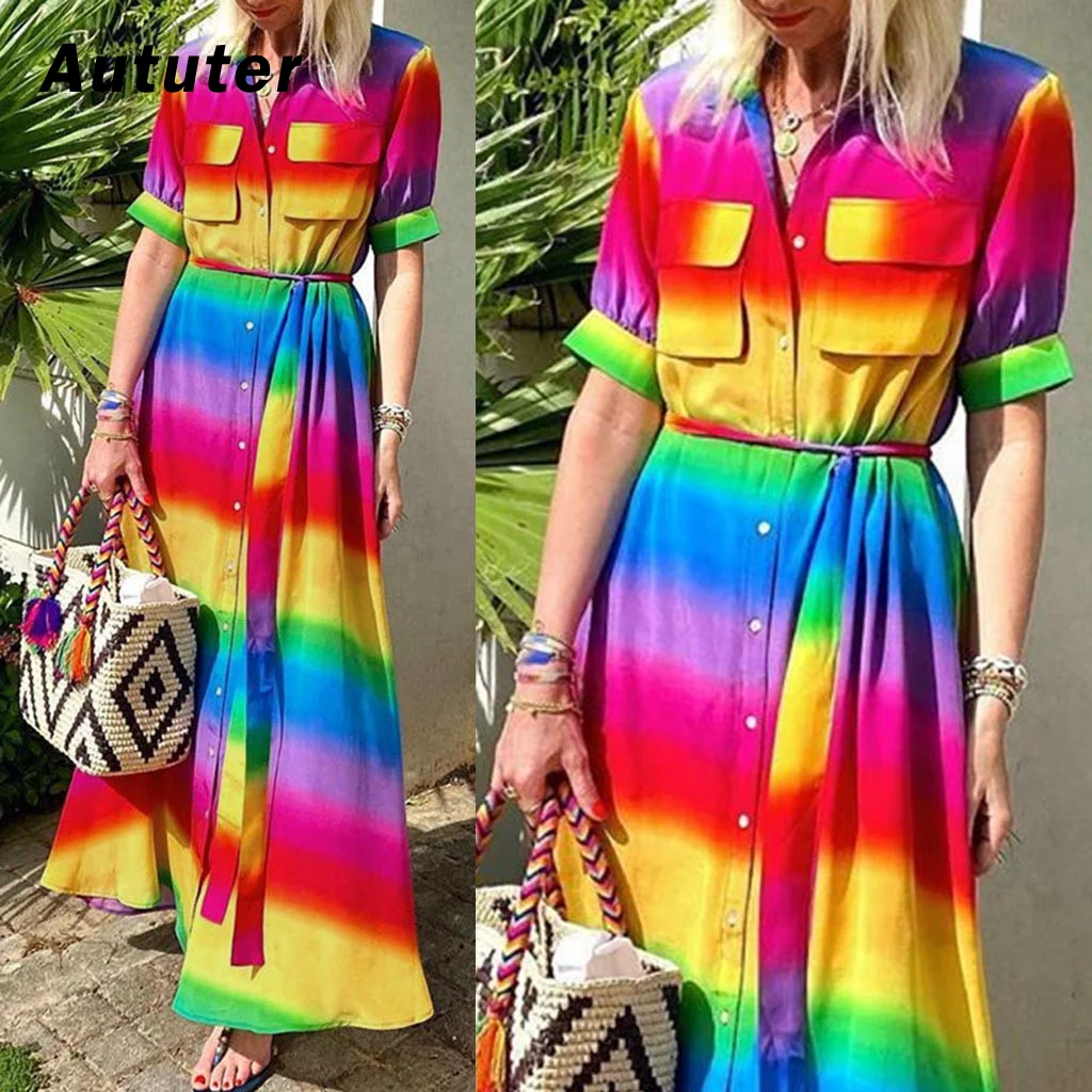 Женское платье в стиле бохо длинное пляжное трапеция с принтом Tie dye офисное