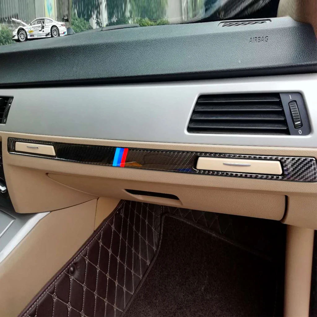 For BMW 3 Series E90 E92 E93 Carbon Fiber Sticker Copilot Water Cup Holder Panel Strip Trim Car Interior Accessories
