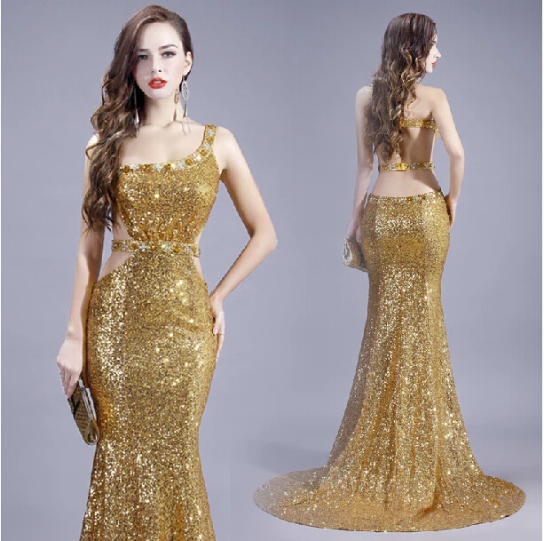 

Пикантные халаты с открытой спиной, вечернее платье русалки с золотыми блестками для выпускного вечера, платье на одно плечо с кристаллами, ...