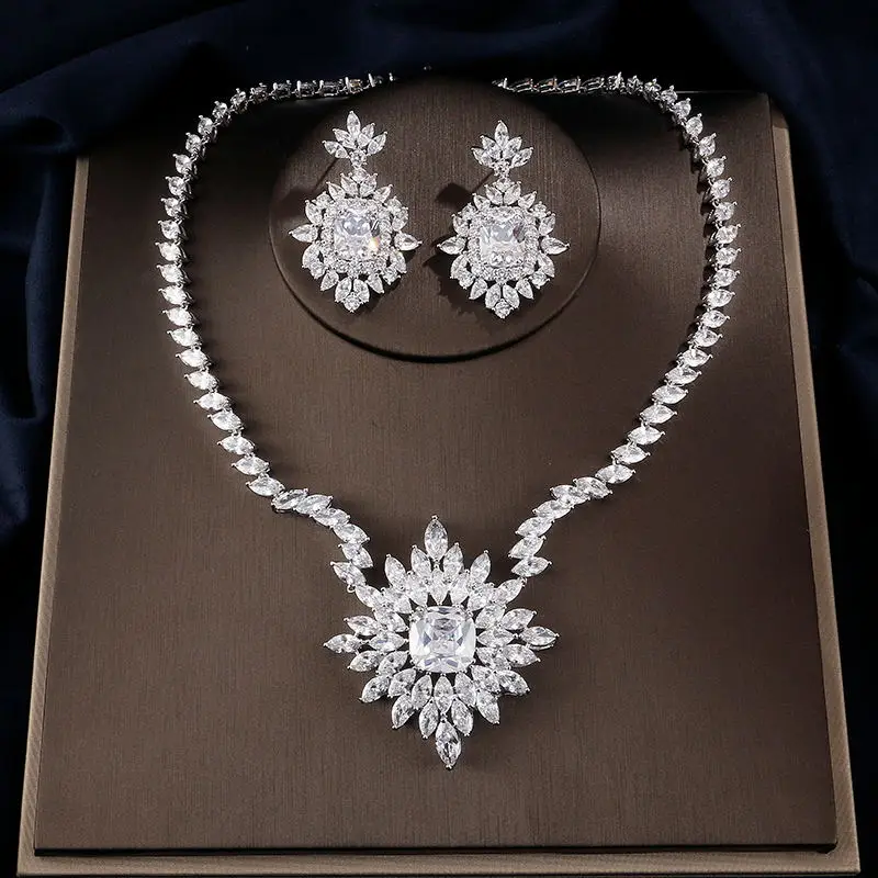 RAKOL Дубай красный цвет кубического циркония цветок большой кулон ожерелье серьги