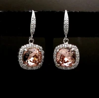 silver color jewelry earrings with princess sapphire gemstone drop earrings for women wedding wholesale