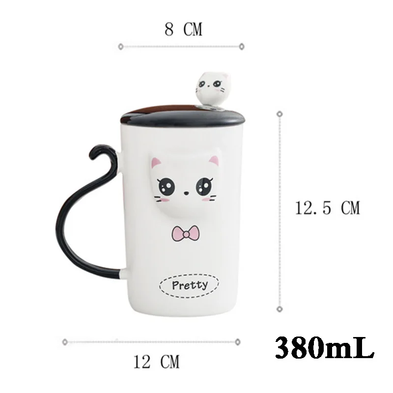 

New 380mL Cute 3D Cat Coffee Mug with Lid and Spoon Creative 3 Styles Cartoon Cat Pattern Milk Juice Ceramic Cup Gift for Friend