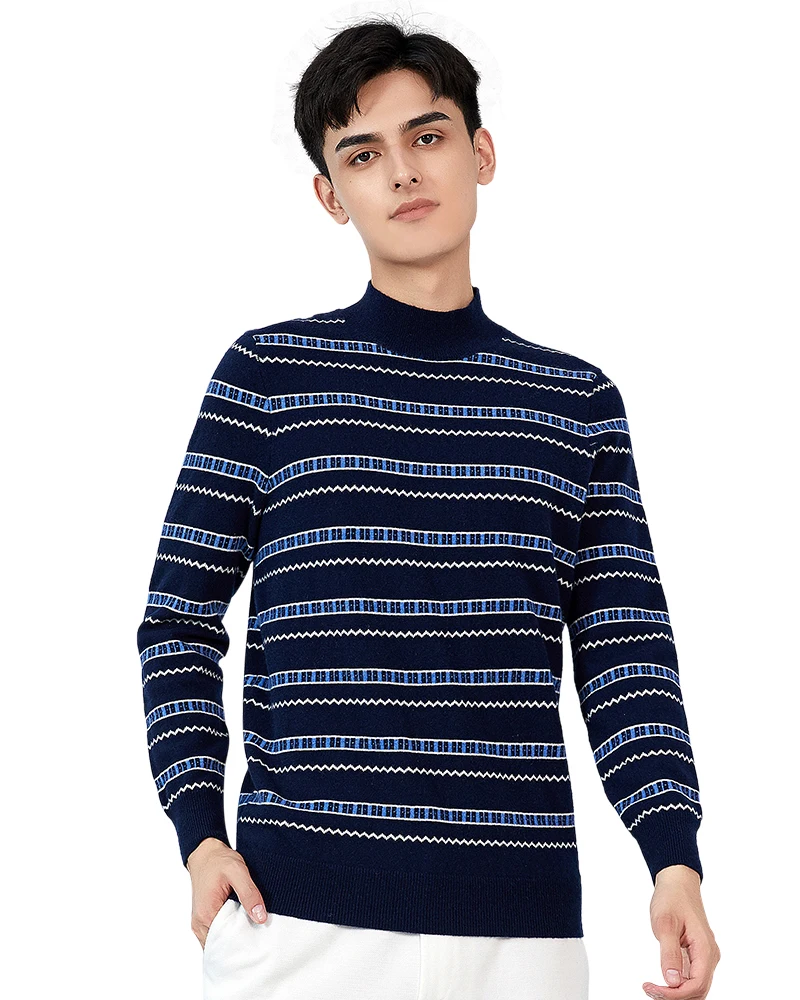 

Zhili Men's 100% Cashmere Knit Wave Mock Neck Sweater
