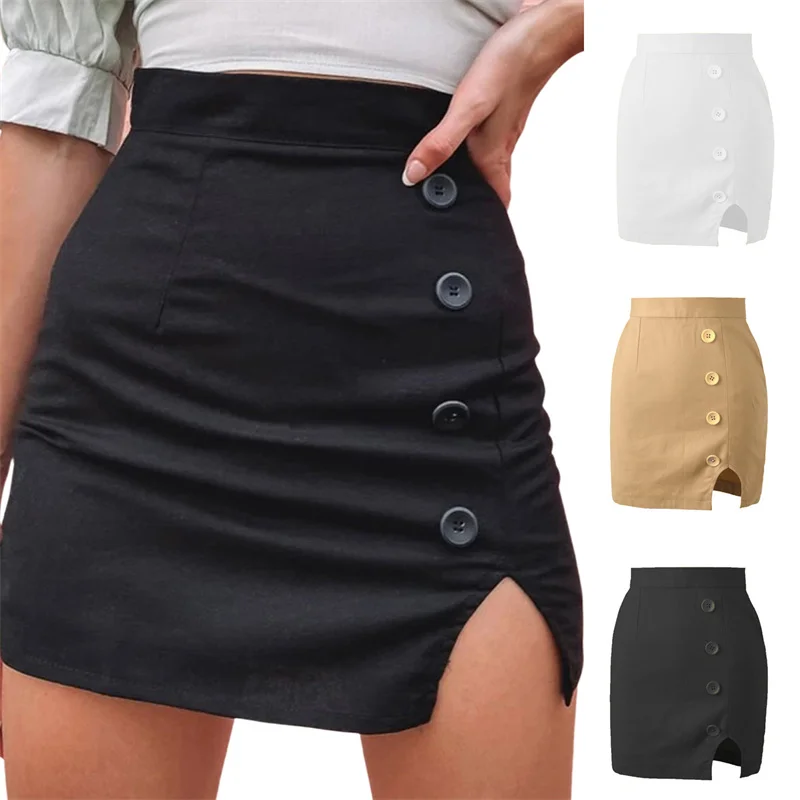 

Women Skirt 2021 Summer Fashion Solid Color Package Hip Mini Dress High Waist A-Line Dress For Shopping Dating Costume