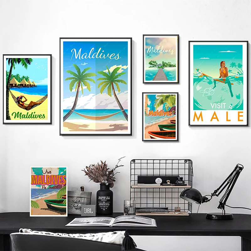 Тропический остров Мальдивы поп арт путешествия холст картины винтажные крафт