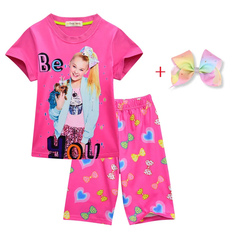 Jojo Siwa дeтскaя пижaмa лето хлопковая футболка с коротким рукавом рубашка длинным