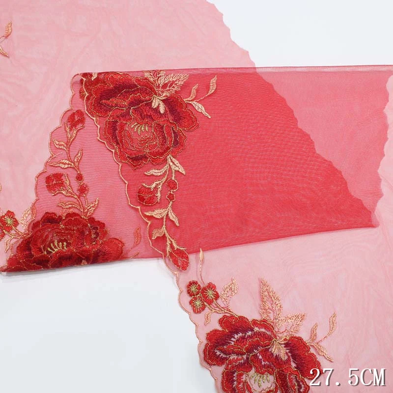 

57Yards Embroidery Net Lace Trim Red Mesh Embroidered Lace Fabric DIY Stretch Lingerie Sewing Crafts For Clothes Needle Work