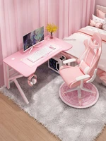 pink gaming desk ergonomic professional gamer table with headphone hook led lights home office computer live desk for girl