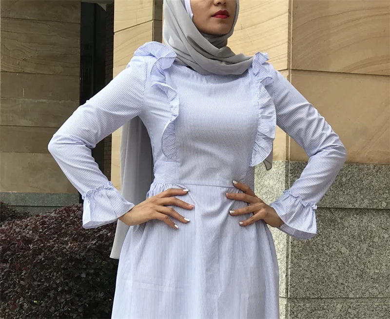 Женское платье с длинными рукавами мусульманское модное оборками большие в