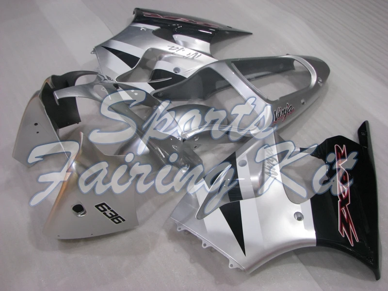 Обтекатель для мотоцикла 636 ZX-6r 2000 - 2002 серебряные черные Обтекатели Kawasaki ZX6r