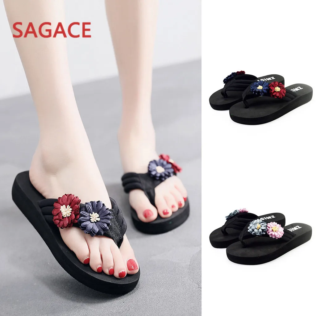 SAGACE Women's Ladies Summer Flowers Home Beach Shoes Sandals summer flowers Flip Flops wedge sandals Slippers L0119 | Спорт и