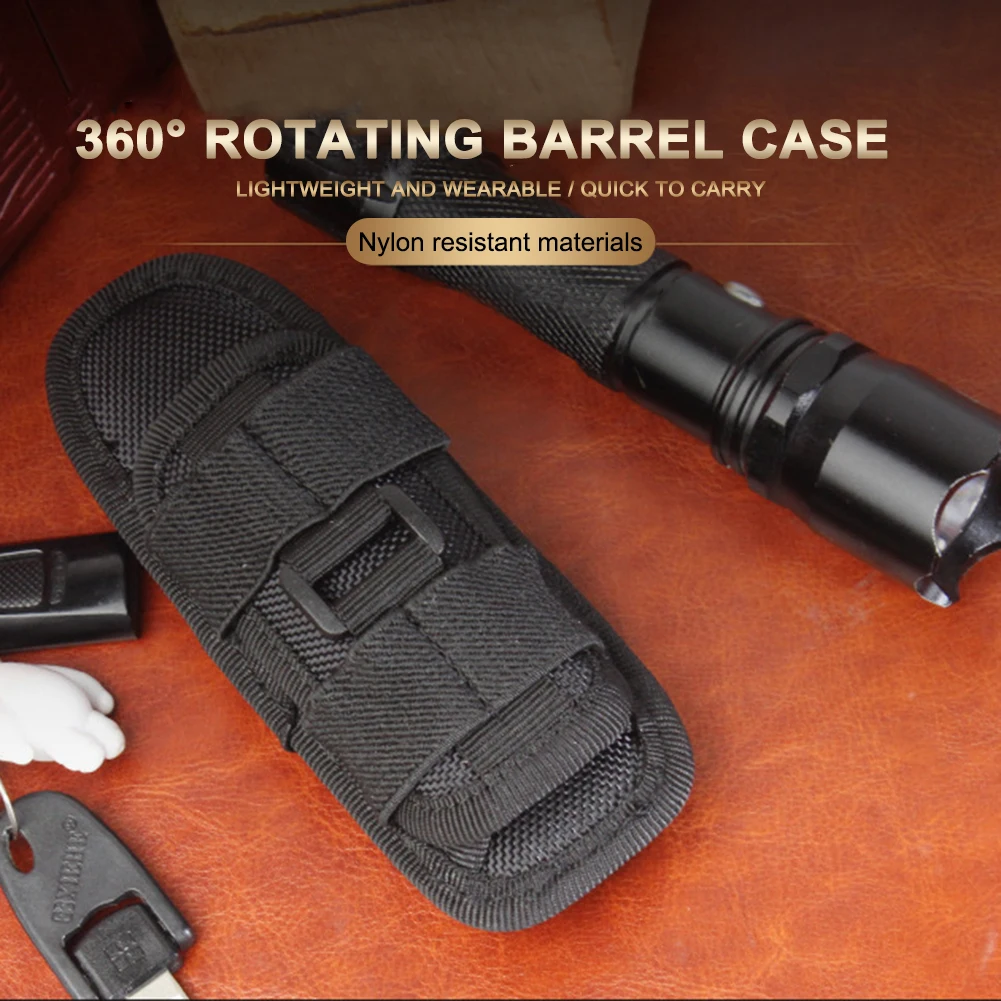 

360 градусов уличный фонарик сумка кобура прочные охотничьи наборы для выживания поворотный зажим ффонарь нейлоновый поясной ремень чехол С...