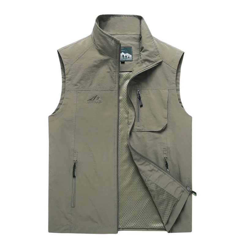 Khaki Vest Мужские жилеты осенний мужской жилет без рукавов Весна Лето Повседневный жилет путешественника на открытом воздухе тонкий жилет большого размера мужская одежда - Цвет: Khaki Vest