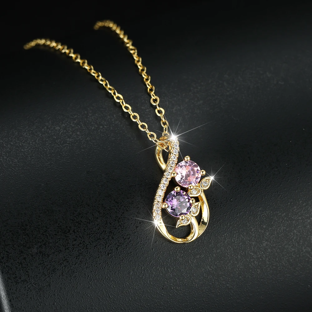 

Exquisite Rose Flower Pendant Necklace for Women Gold Color Pink Purple Zircon O Chain Necklace Female Birthday Christmas Gift