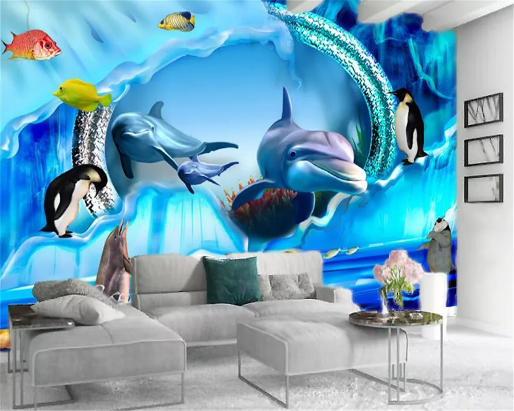 Современные 3D-обои с изображением маленькой рыбы Дельфина красивые обои видом на