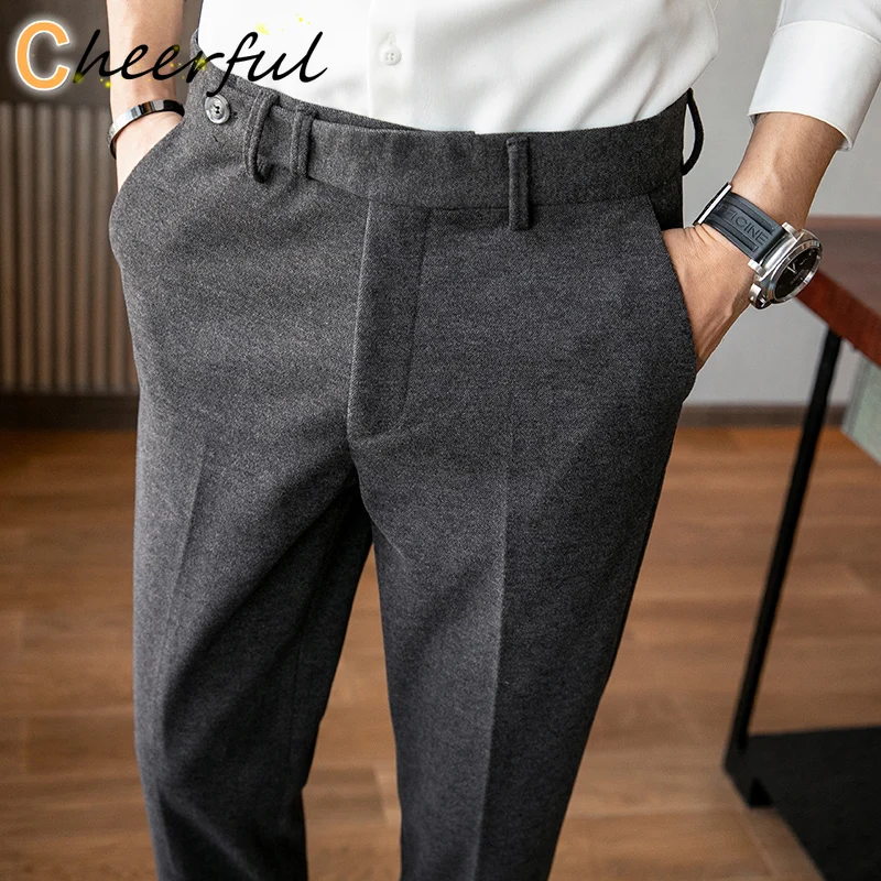 Осенние шерстяные мужские деловые классические брюки, повседневные облегающие Свадебные Костюмные брюки, офисные классические брюки
