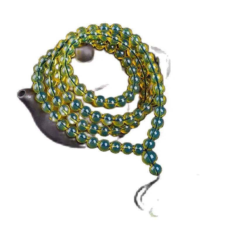 Браслет из агата и голубого янтаря 108 натуральный янтарь воска | Дом сад