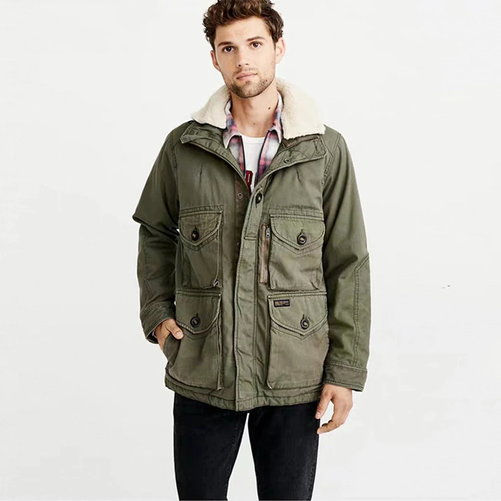 Trench Coat Cotton Padded Hooded Down Coats Men Winter Woolen Collar Camouflage Jacket Windbreaker Military Coat Man Clothing