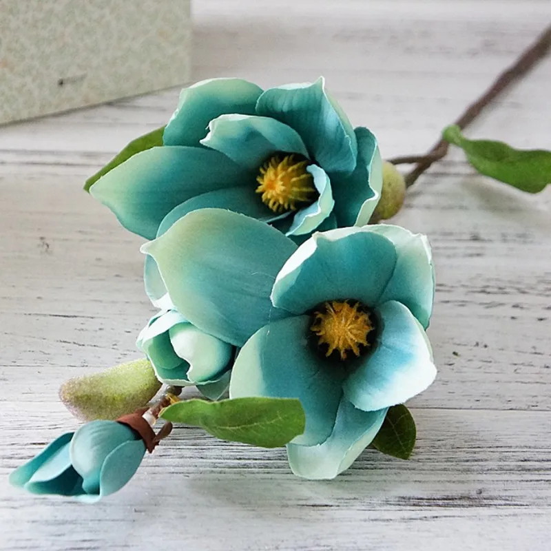 Роскошный длинный стебель 4 головки искусственная Магнолия цветок ветви для дома